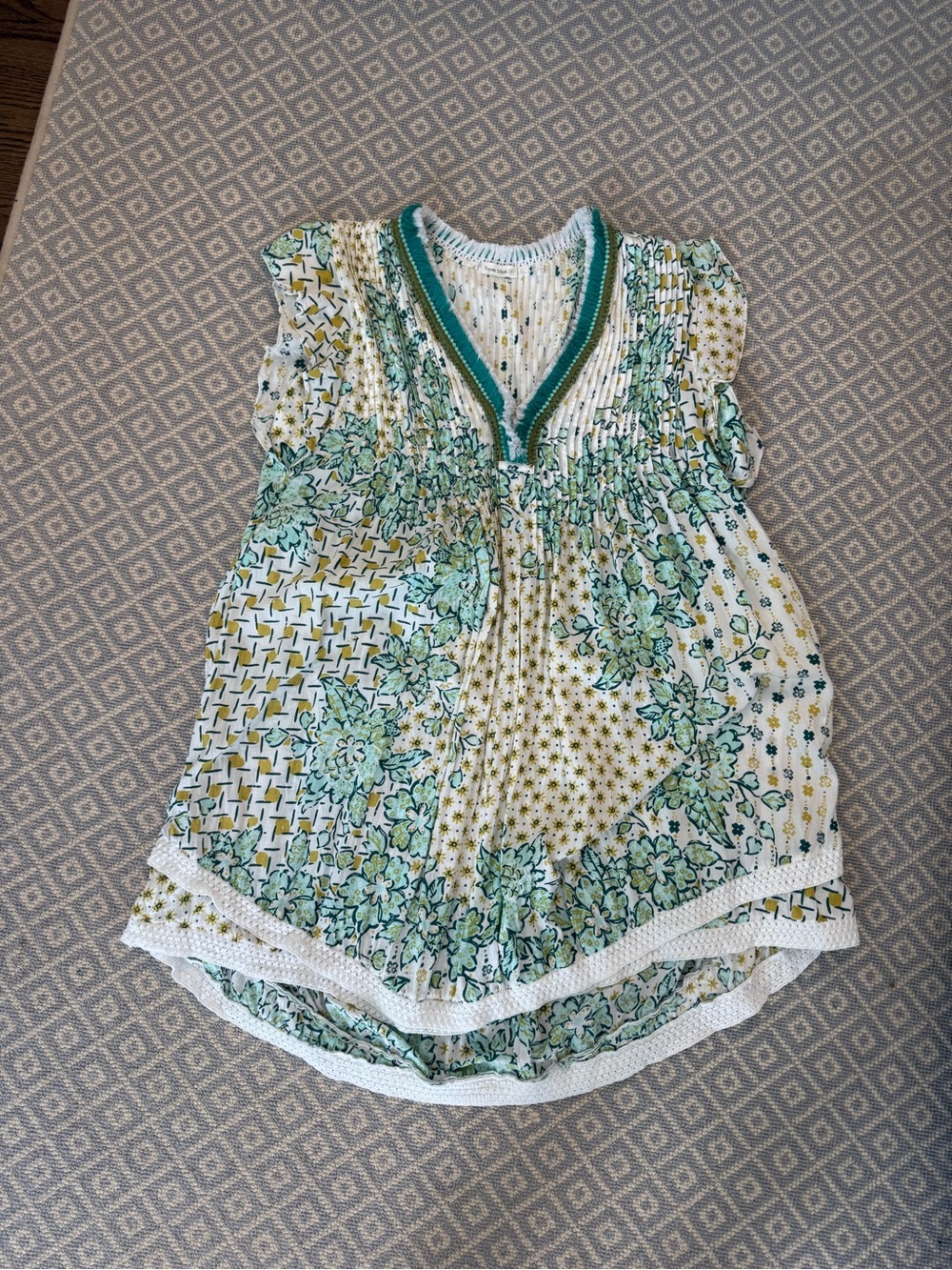Poupette St. Barth Floral Green & White V-Neck Swim Coverup